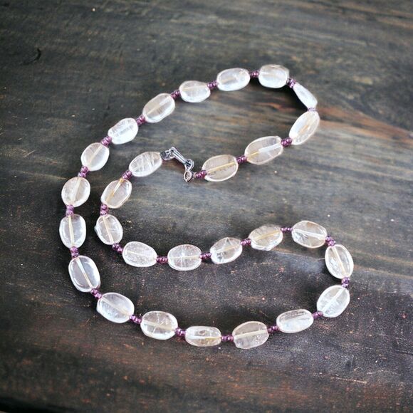 Vintage Citrine and Garnet Beaded Necklace 18" - Picture 2 of 5